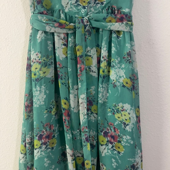 LC Lauren Conrad Alluring Strap Sleeve Teal Dress with Floral Pattern, Size 6 - Picture 7 of 11
